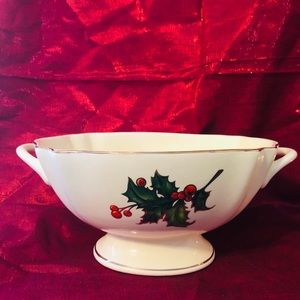-- Teleflora Holiday Centerpiece Bowl With Handles, Ivory with Gold Trim